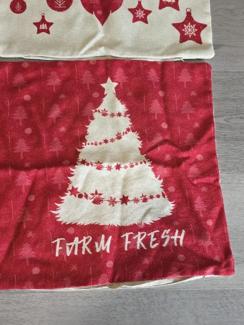 Holiday Farm Fresh Christmas Throw Pillow Covers - Red & Cream Set Of 4 18x18